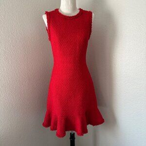 Kate Spade A Line Red Sleeveless Textured Knit Dress Ruffle Hem & Fringe Trim 2